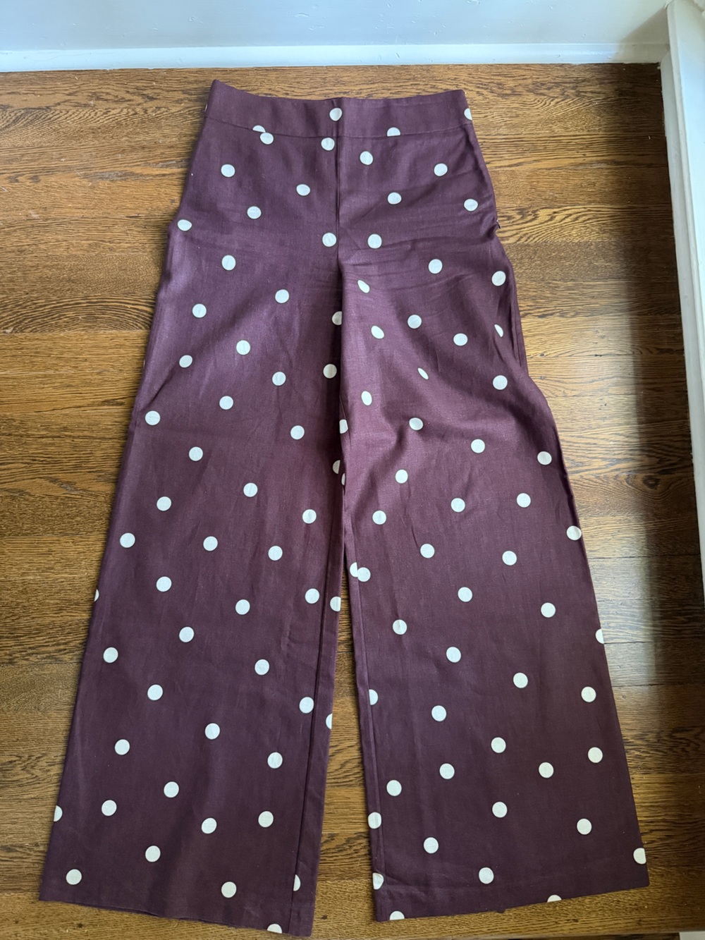 Sézane Camille Trousers Ecru Polka Dot on Chocolate size 6/38
